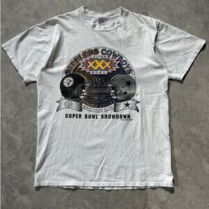 1996 Vintage Pittsburgh Steelers Dallas Cowboys Super Bowl White T Shirt Size L